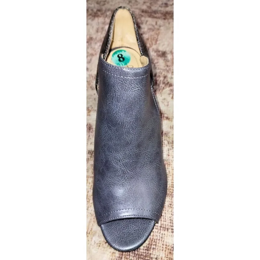 LifeStride Soft System Calma Gray w/ Reptile Print Heel Peep Toe Bootie (Size 8)